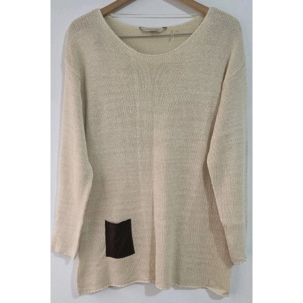Soft Surroundings Cozy Sweater Tunic  Ivory Pullover‎ Pocket Long Sleeve Sz XL